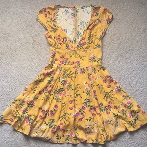 Yellow/Orange Floral Dress with Back Cut Out